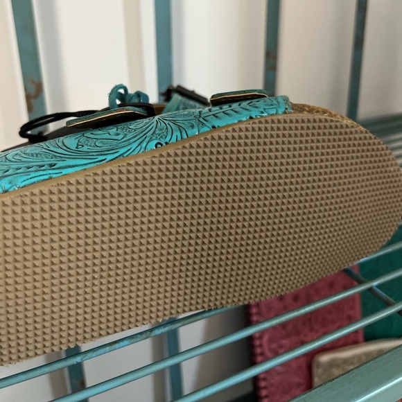 New Turquoise Myra Bag Hand Tooled Genuine Leather Summer Sandal Sunflower - Picture 10 of 16